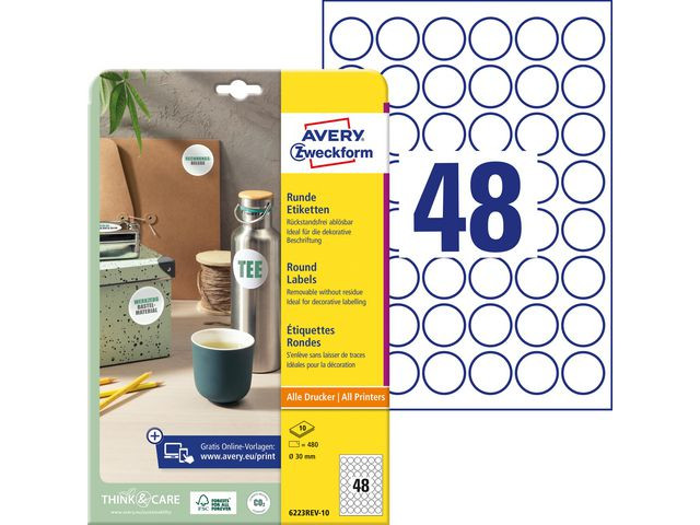 Etikett AVERY avtagb rund 30mm 440/fp