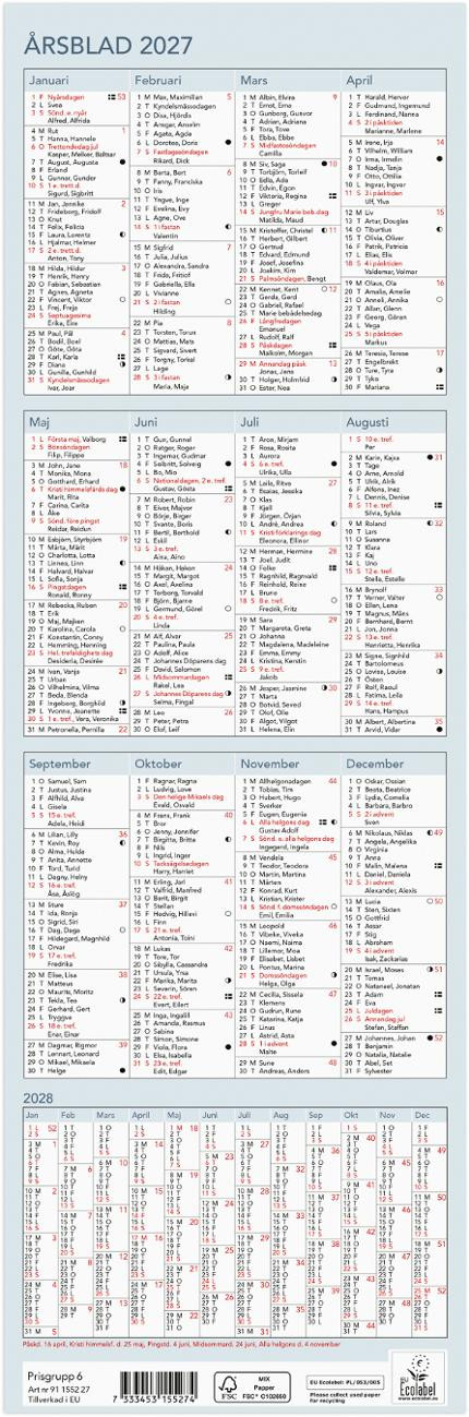 Bordskalender Årsblad 2027