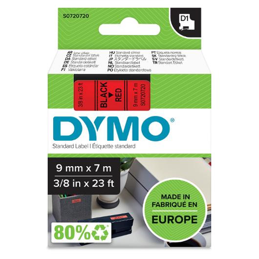 Tape DYMO D1 9mm svart på röd