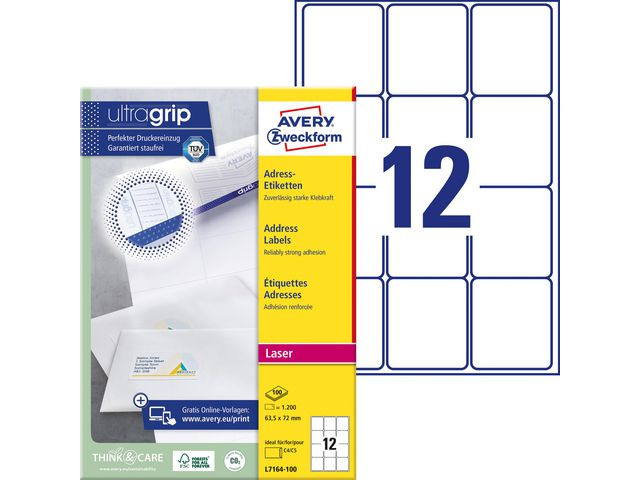 Etikett AVERY UG 63,5x72mm 1200/fp