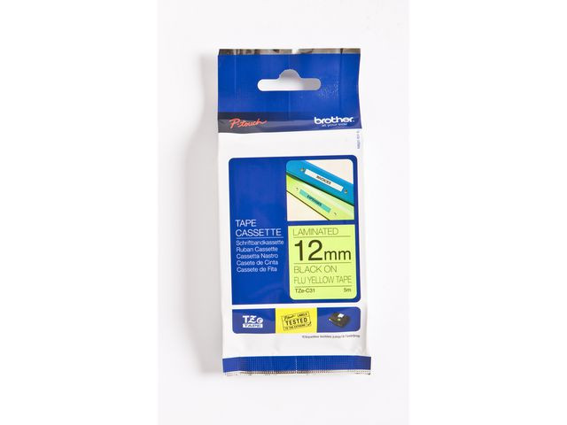 Tape BROTHER TZEC31 12mm svart på gul