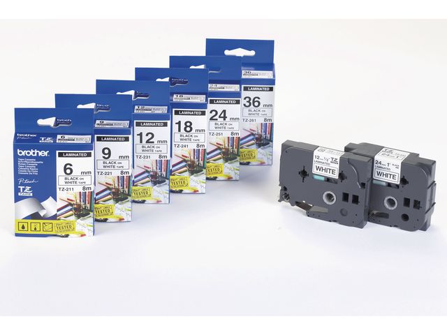 Tape BROTHER TZE315 6mm vit på svart