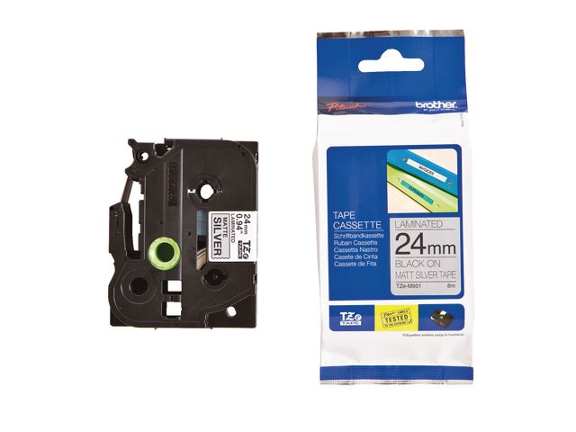 Tape BROTHER TZEM951 24mm svart på silv.