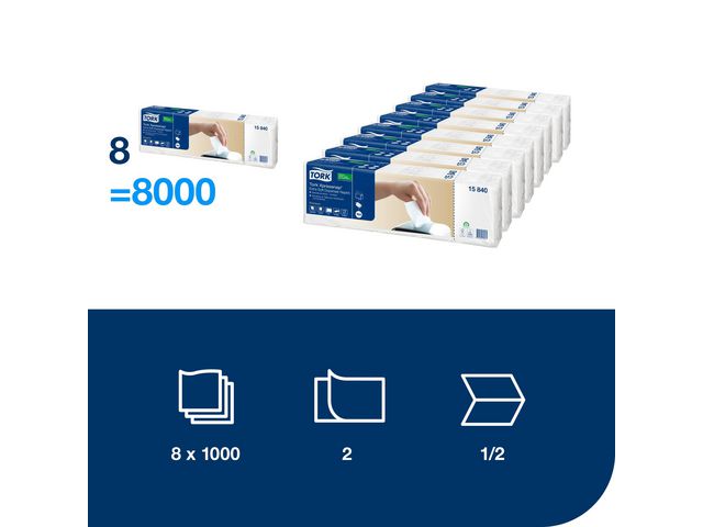 Servett TORK Pre N4 2-lags vit 500/fp