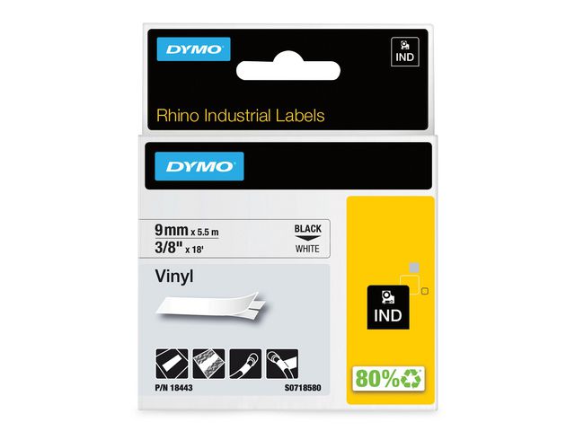 Tape Rhino vinyl 9mm svart på vit