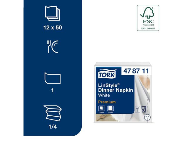 Servett TORK LinStyle Middag vit 50/fp