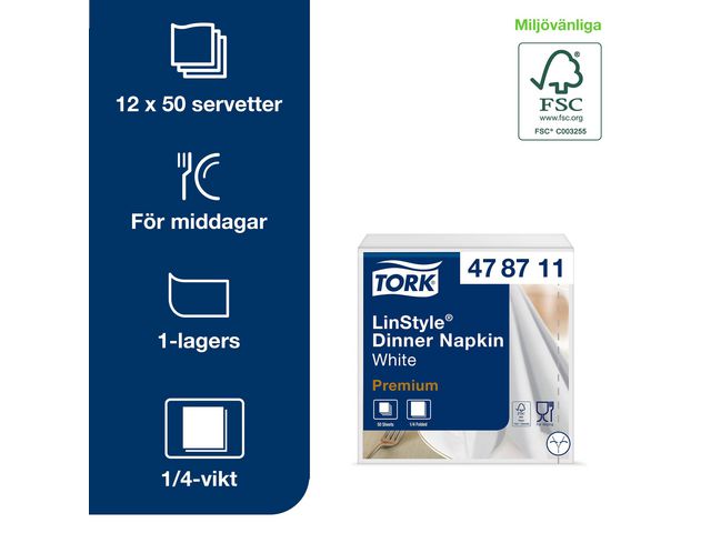 Servett TORK LinStyle Middag vit 50/fp