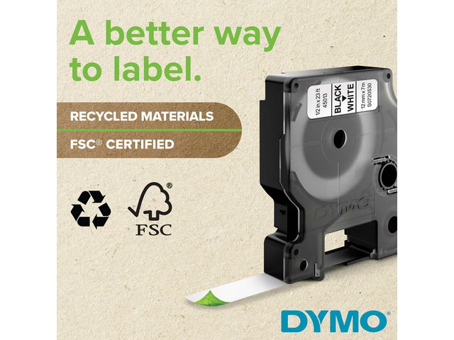 Tape DYMO Durable D1 12mm svart på vit