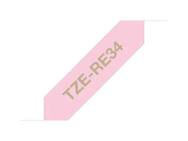 Tape BROTHER TZERE34 12mm guld på rosa