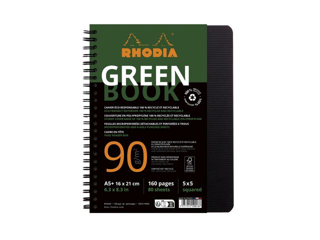 Anteckningsblock GREENBOOK A5+ rut recy