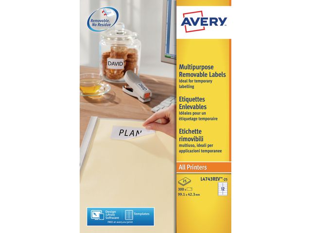 Etikett AVERY avtagb 99,1x42,3mm 300/fp