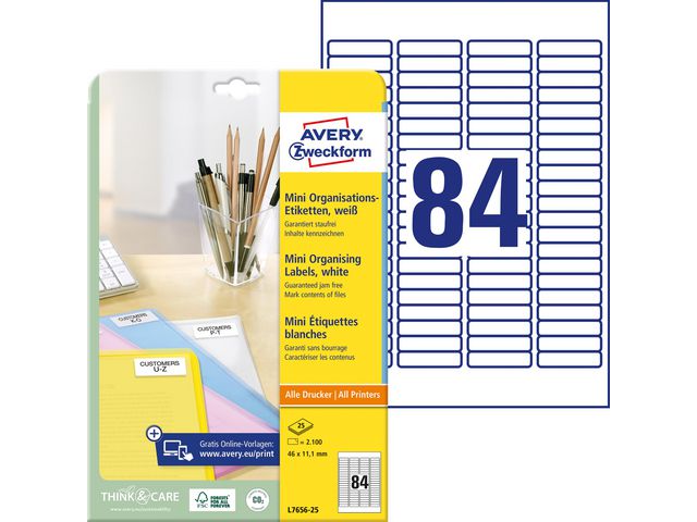 Etikett AVERY 46x11,1mm 2100/fp