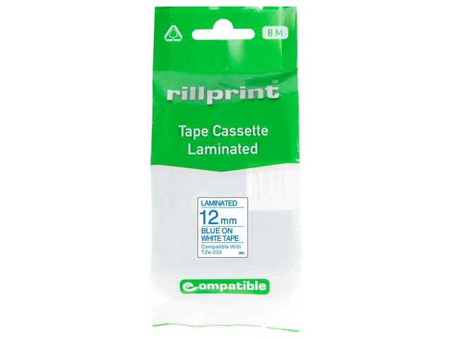 Tape 12mm TZe-233 blå på vit