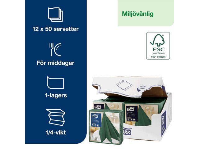 Servett TORK LinStyle Middag grön 50/fp