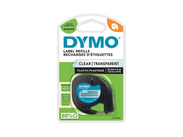Tape LetraTag plast 12mm svart på klar