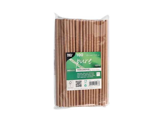 Sugrör PURE papp böjbar 20cm brun 100/fp