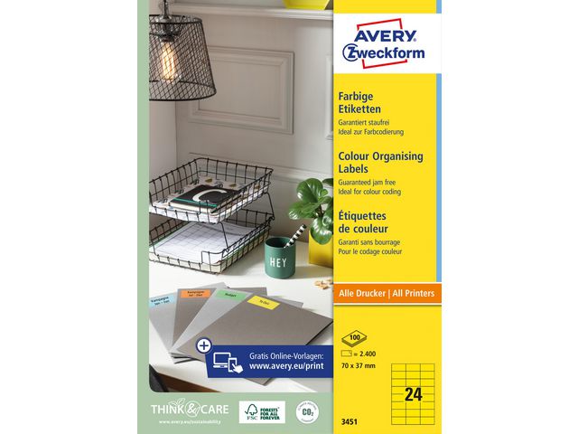Etikett AVERY gul 70x37mm 2400/fp