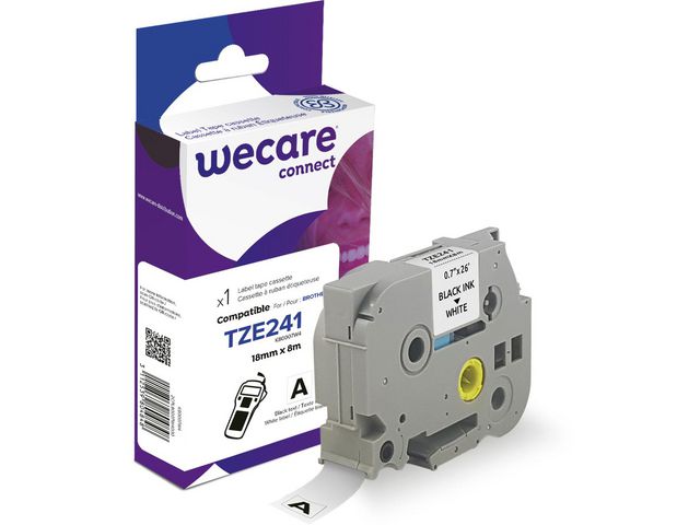 Tape WECARE 18mm TZe-241 svart på vit