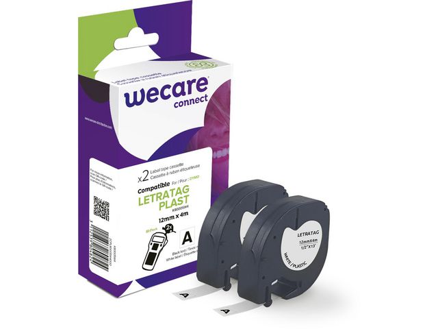 Tape WECARE Plast 12mmx4m sv på vit 2/fp