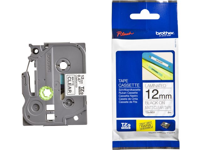 Tape BROTHER TZEM31 12mm sv på klar matt