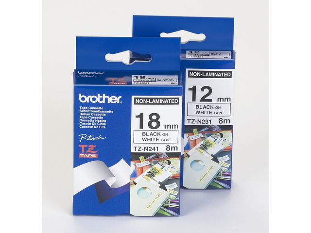 Tape BROTHER TZEN221 9mm svart på vit