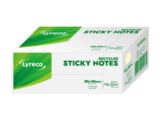 Notes LYRECO recycled 50x40mm gul 12/fp