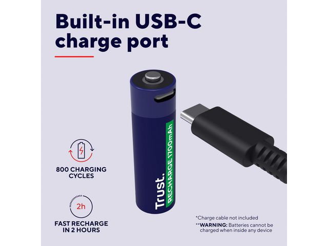 Batteri Laddbar TRUST AA USB-C 2/fp