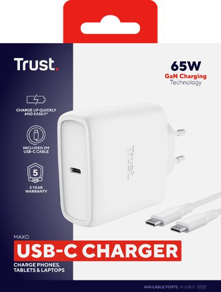 Laddare TRUST Maxo 65W USB-C vit