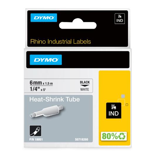 Tape Rhino krympslang 6mm svart på vit