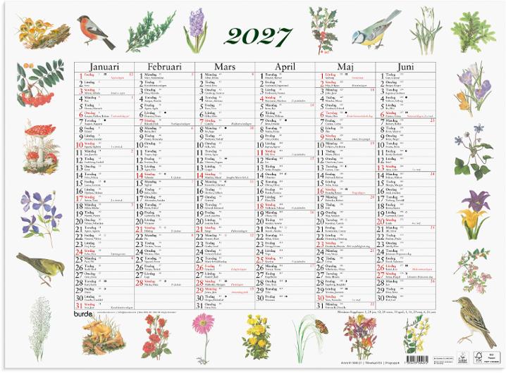 Väggkalender Stora Naturalmanackan 2027