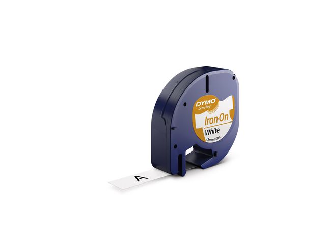 Tape LetraTag Iron on 12mm svart på vit